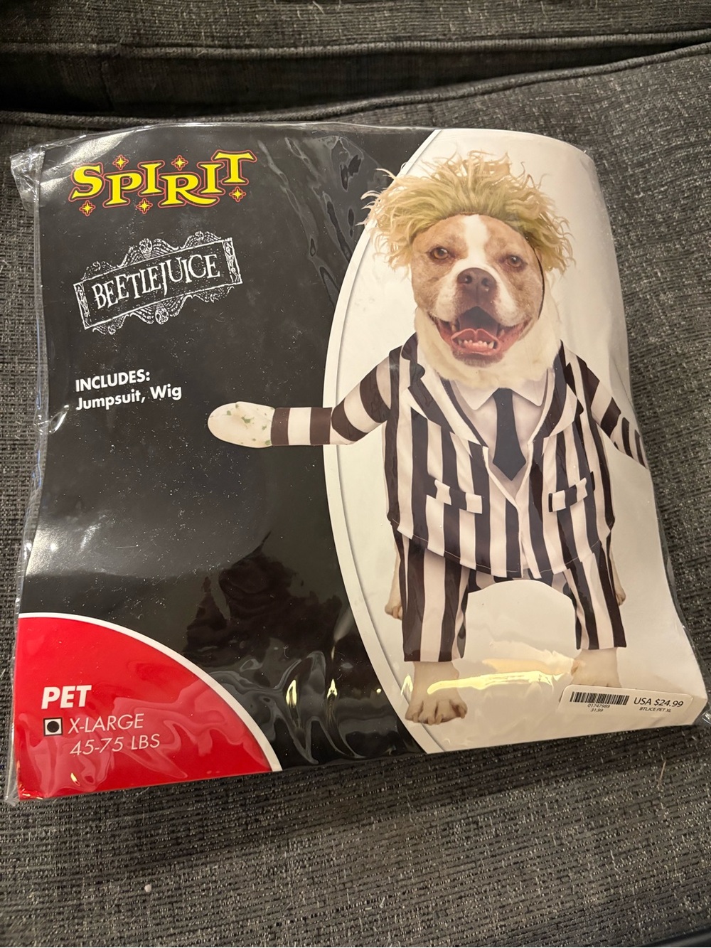 Beetlejuice-Inspired Black & White Striped Dog Jumpsuit with Wig